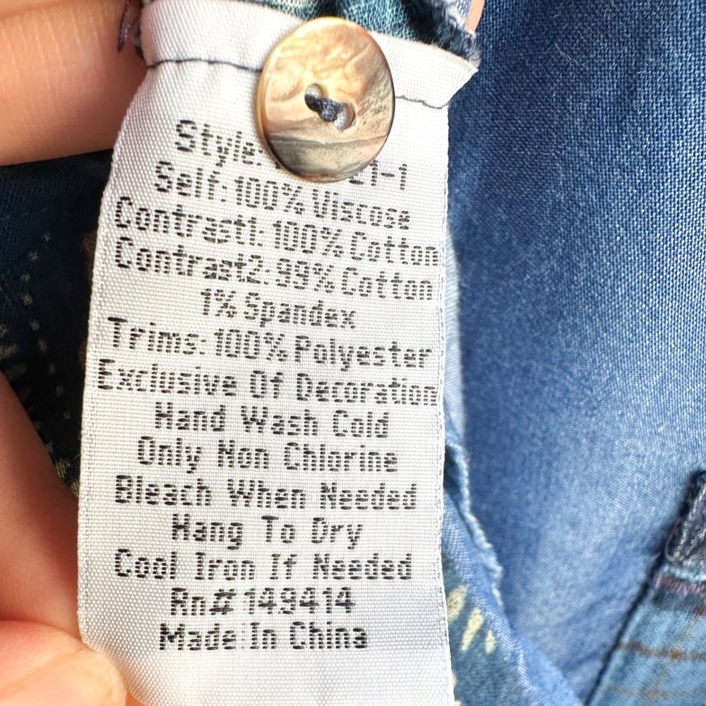 Johnny Was Workshop Indigo Mixup Patchwork Raw Ed… - image 5